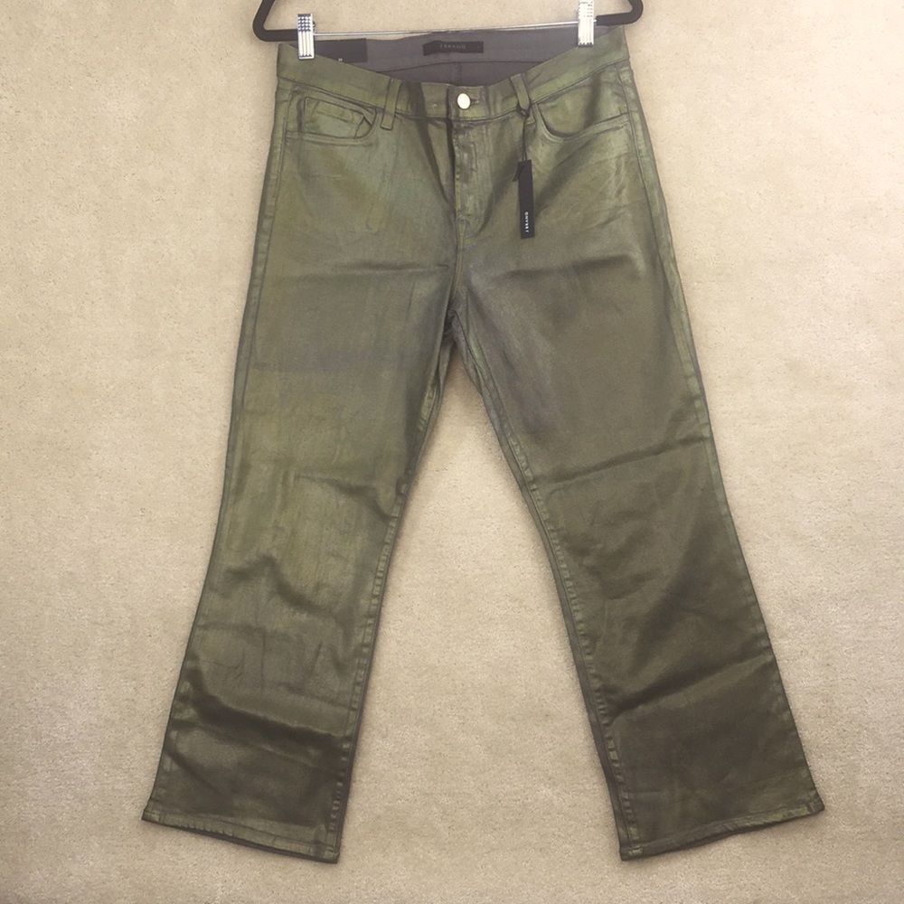 J Brand Olive Metallic Ankle & Cropped Jeans
